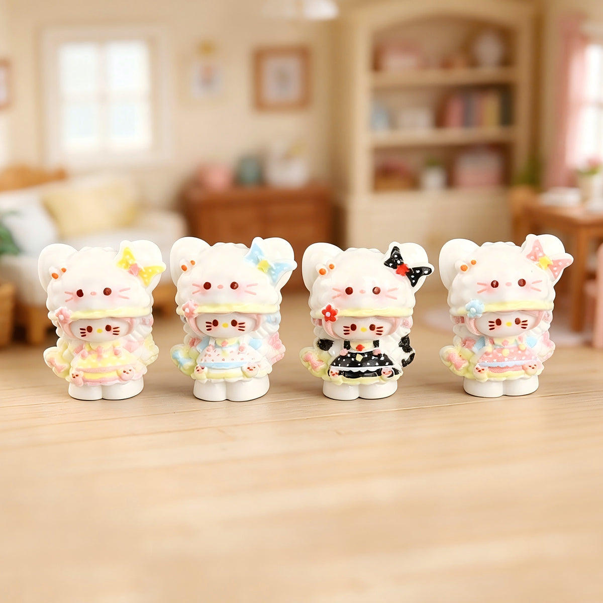Cute Cartoon KT Cat Resin Figurine Mini Ornament DIY Craft Accessories