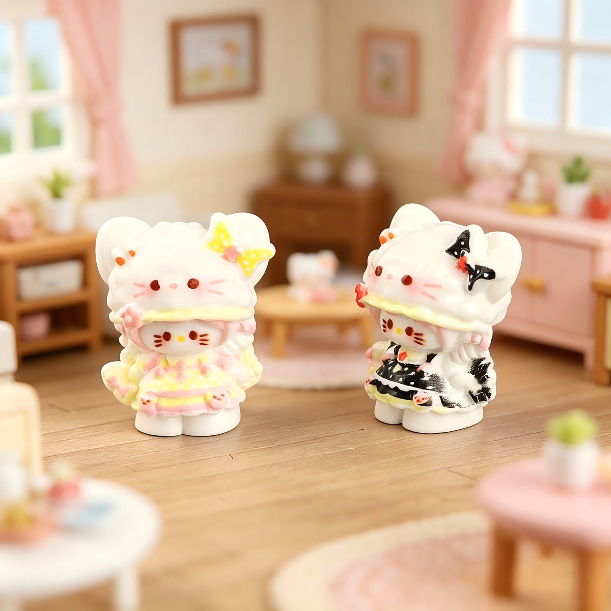 Cute Cartoon KT Cat Resin Figurine Mini Ornament DIY Craft Accessories