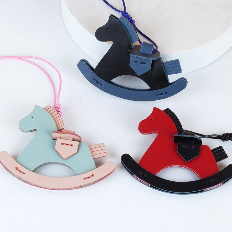 Genuine Leather Rocking Horse Charm DIY Kit Handmade Keychain Bag Pendant
